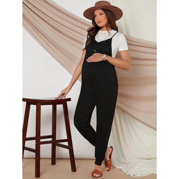 Maternity Buttoned Front Jumpsuit Without Tee black - Picture 1 of 6